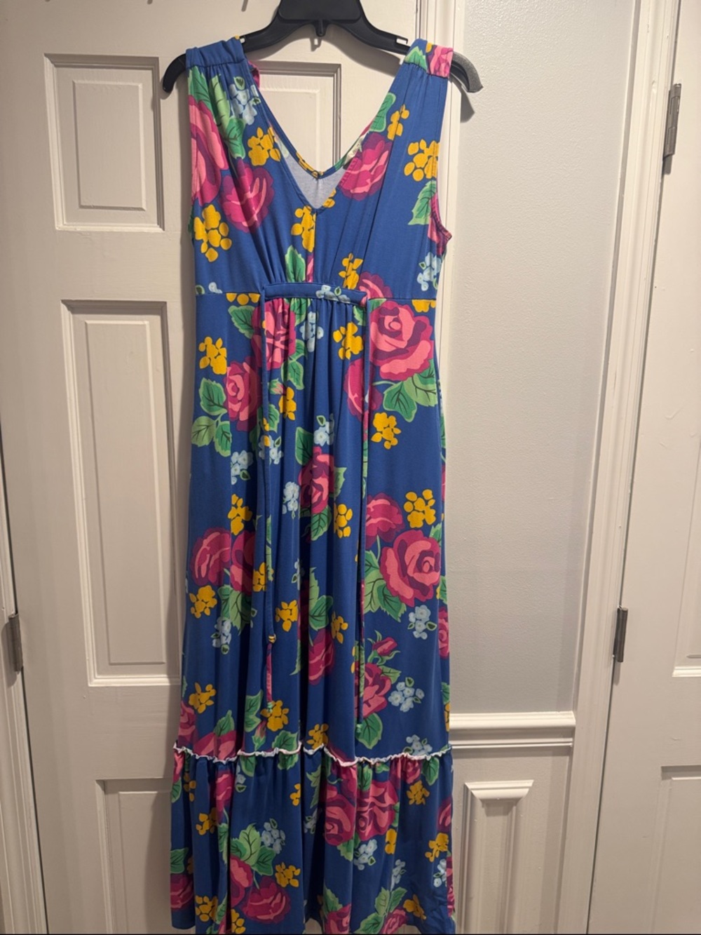 Matilda Jane Blue Maxi Dress with Pink & Yellow Floral Print